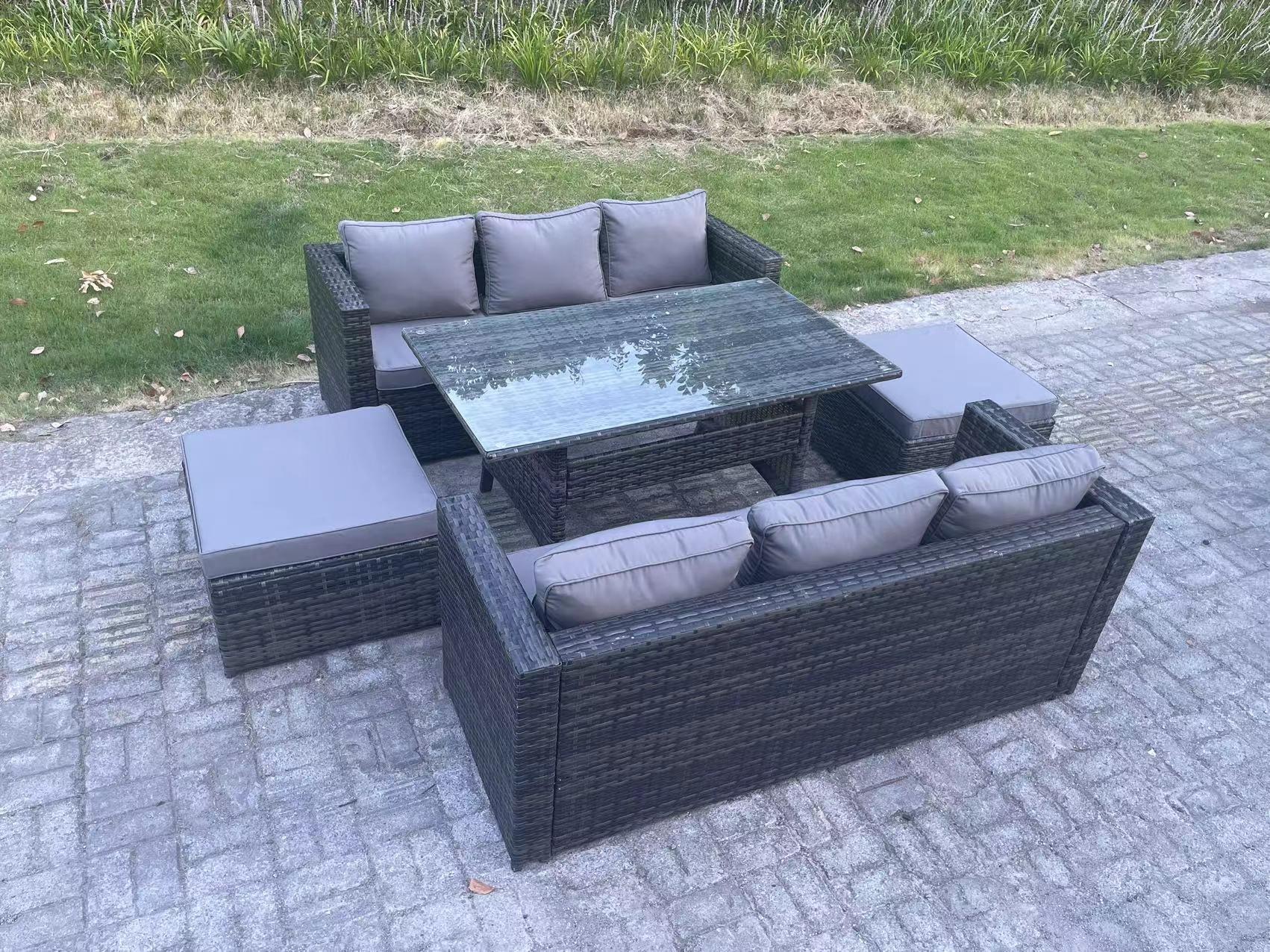 8 Seater Outdoor Lounge Sofa Garden Furniture Set Patio Rattan Rectangular Dining Table